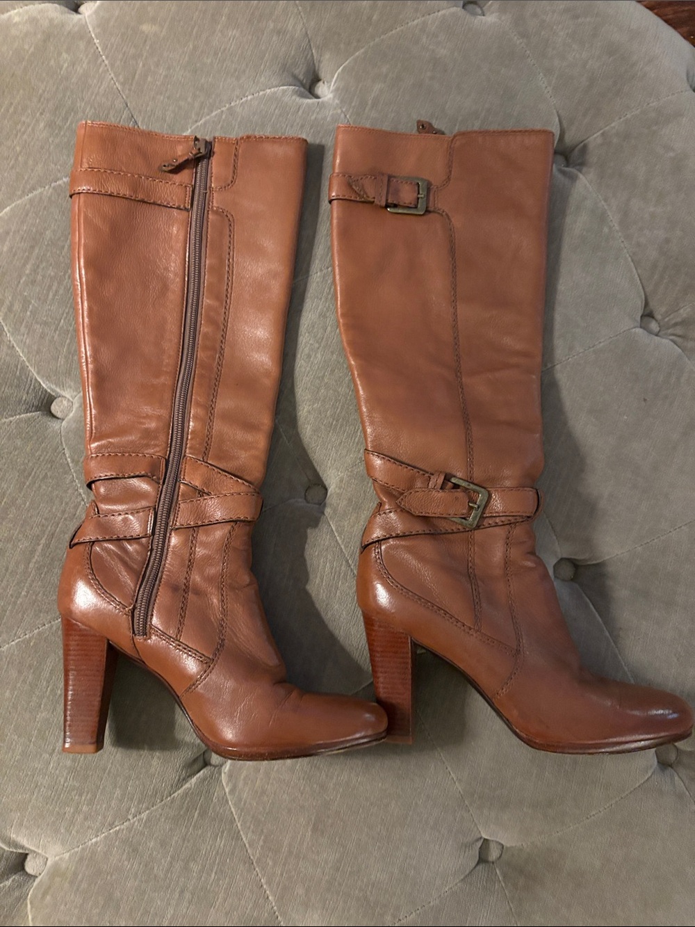 Cole Haan Nike Air Cognac All Leather Mid-Calf Heeled Riding Boots EUC